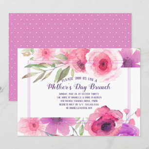 Invitation Fête des mères Brunch Pink Purple Aquarelle Floral