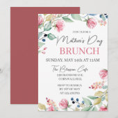 Invitation Fête des Mères Brunch Rose Floral Vert (Devant / Derrière)