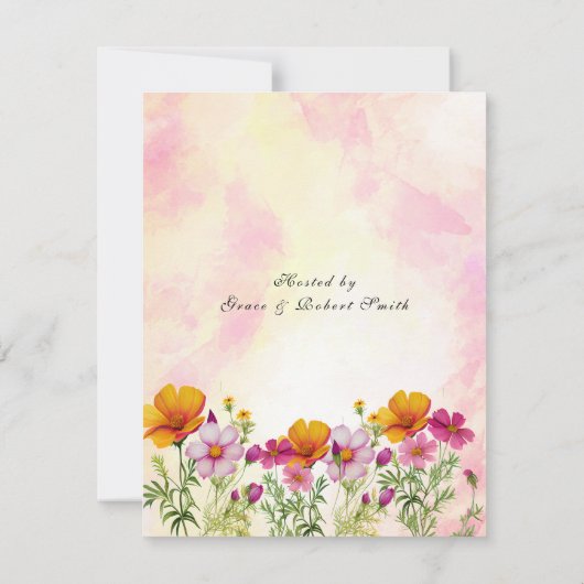 Invitation Fête des Mères Brunch Rose Jaune Fleurs Cosmos (Dos)