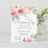 Invitation Fête des Mères Brunch Rose Rose Aquarelle Floral (Debout devant)