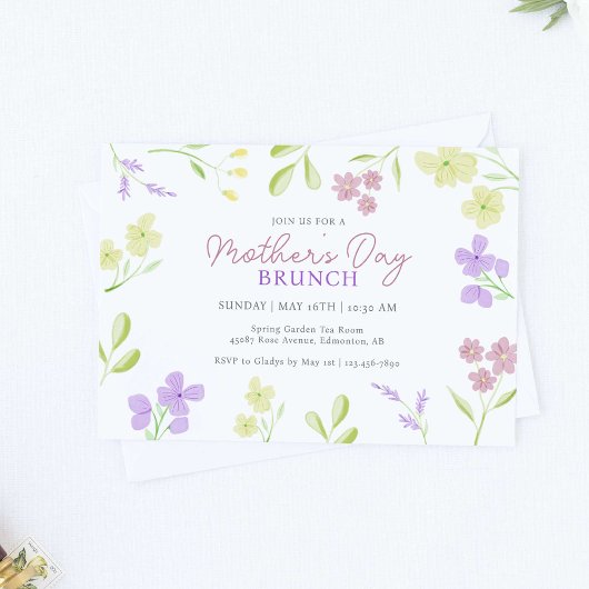 Invitation Fête des Mères Brunch Soft Floral Aquarelle Pastel