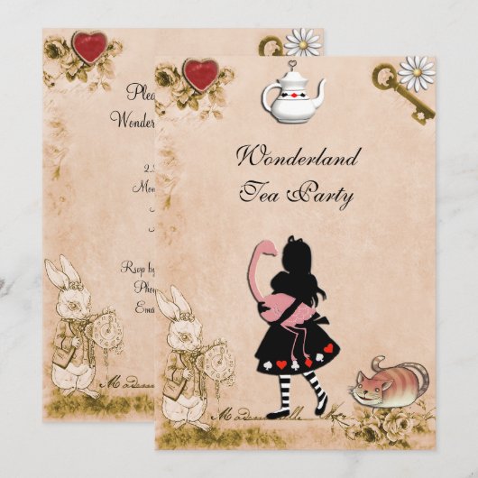 Invitation Fête des mères de la fête du thé de Wonderland (Devant / Derrière)