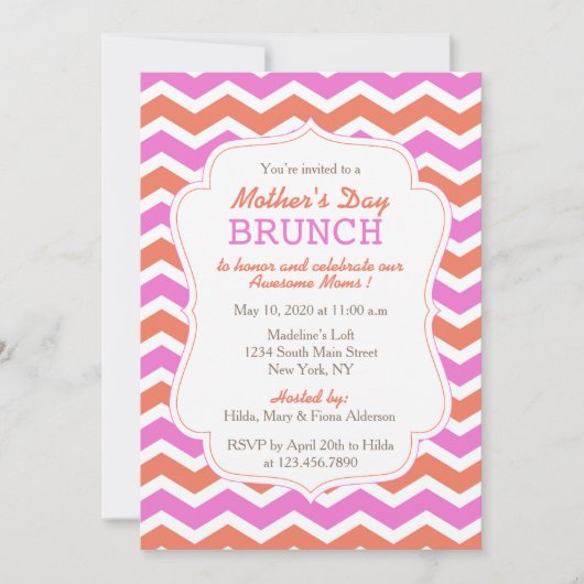 Invitation Fête des mères de Pink and Orange Chevron (Devant)