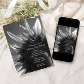 Invitation Fête des mères de tournesol noir et blanc Brunch