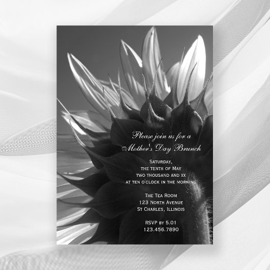 Invitation Fête des mères de tournesol noir et blanc Brunch
