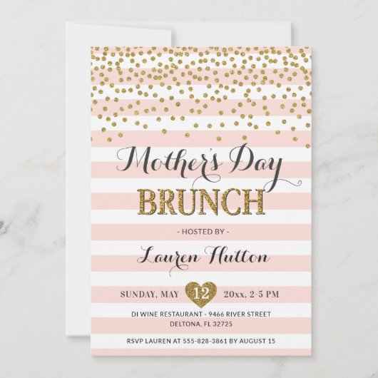 Invitation Fête des Mères d'or rose Brunch Élégant Moderne Ch (Devant)