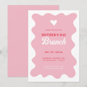 Invitation Fête des Mères du Coeur Brunch Wavey Pink Invitati (Devant / Derrière)