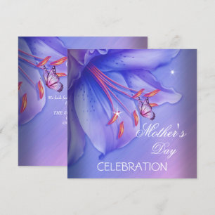 Invitation Fête des Mères Fleurs Papillon Lilas Rose Violet