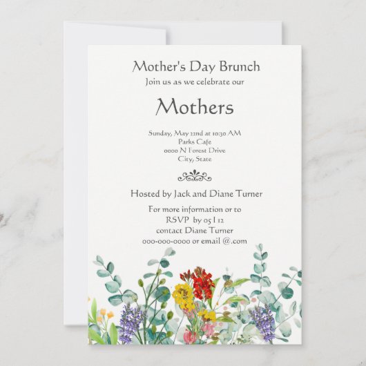 Invitation Fête des Mères fleurs sauvages Brunch Holiday Invi (Devant)