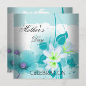 Invitation Fête des Mères Fleurs Turquoises Lilac (Devant / Derrière)