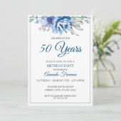 Invitation Fête des mères florales bleues et blanches moderne (Debout devant)