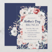 Invitation Fête des mères florales Brunch Navy Blue Invitatio (Devant / Derrière)