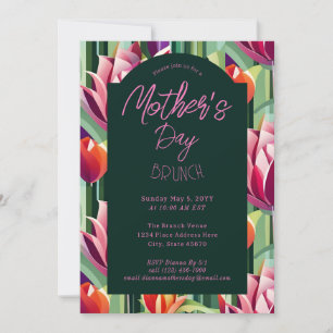 Invitation Fête des mères moderne Tulipe Vert Pink Brunch