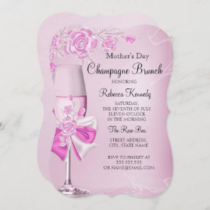 Invitation Fête des Mères Pretty Rose Champagne Brunch