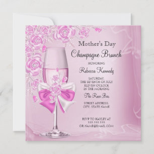 Invitation Fête des Mères Pretty Rose Champagne Brunch