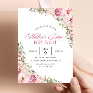 Invitation Fête des mères rose florale Brunch Party