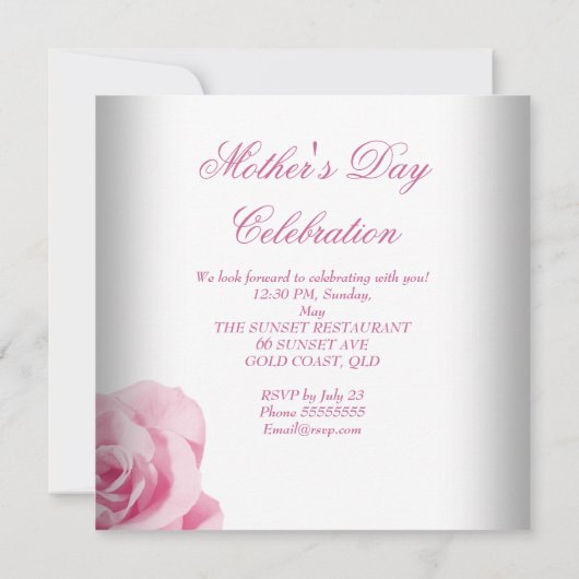 Invitation Fête des mères Roses roses blanches (Dos)