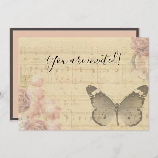 Invitation Fête des Mères Vieux Partition Musique Score Rose (Devant / Derrière)