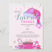 Invitation Fête des Objets Préférés Vacances Rose Cadeau Écha (Devant)
