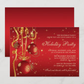 Invitation Fête des Ornements Rouge et Or (Devant / Derrière)