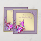 Invitation Fête des papillons Gold Purple 50e anniversaire (Devant / Derrière)