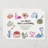 Invitation fête des pâtes italiennes Anniversaire coloré (Devant / Derrière)