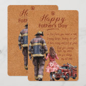 Invitation Fête des pères-Brève-Pompier Poème De La Fille (Devant / Derrière)