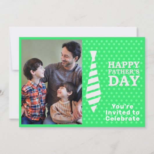 Invitation Fête des pères Cravate blanche Lumière vert points (Devant)
