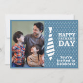 Invitation Fête des pères Cravate blanche Points Bleus Ajoute (Devant)