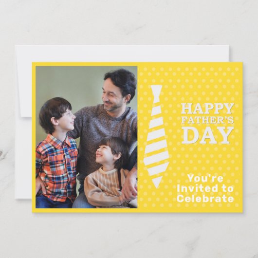 Invitation Fête des pères Cravate blanche Points jaunes Ajout (Devant)