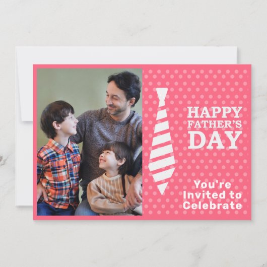 Invitation Fête des pères Cravate blanche Points roses Ajoute (Devant)