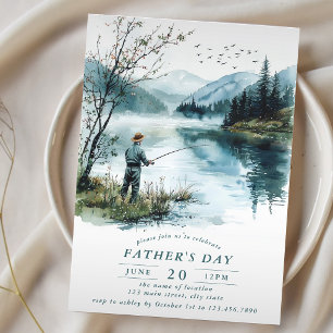 Invitation Fête des Pères Lac de pêche à l'aquarelle