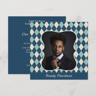 Invitation Fête des pères Photo personnalisée Jacquard bleu D