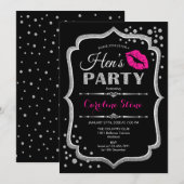 Invitation Fête des poules - Argent rose noir (Devant / Derrière)