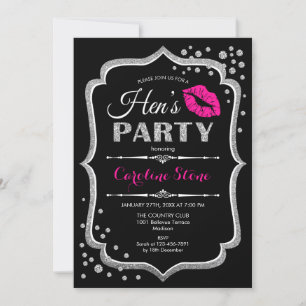 Invitation Fête des poules - Argent rose noir