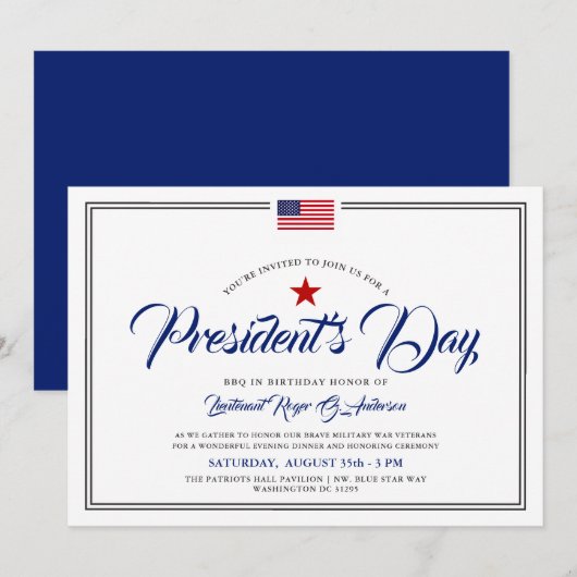 Invitation Fête des présidents Thème Patriotique Anniversaire (Devant / Derrière)