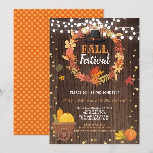 Invitation Fête des récoltes d'automne action de grâces de bo (Devant / Derrière)