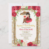 Invitation Fête des Roses Rouges Anniversaire et baptême pour (Devant)