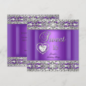 Invitation Fête des Seize Ans 16 Violet Argent Diamant (Devant / Derrière)