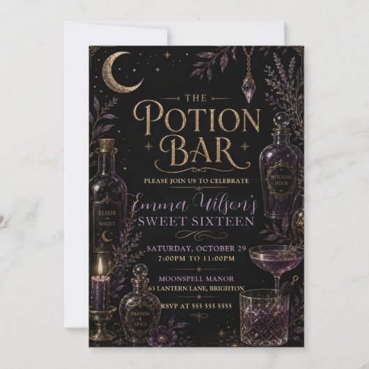 Invitation Fête des seize ans au bar de potions (Devant)