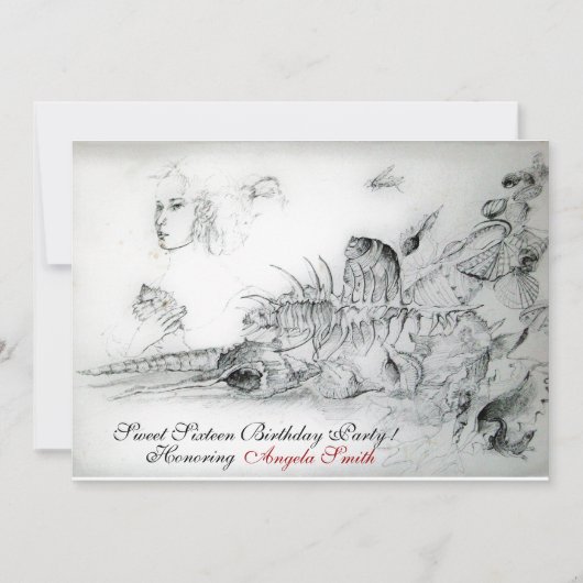 Invitation Fête des seize ans COQUILLAGES DOUX, monogramme ru (Devant)