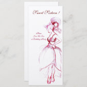 Invitation FÊTE DES SEIZE ANS, feutrine rouge rose crème (Devant / Derrière)