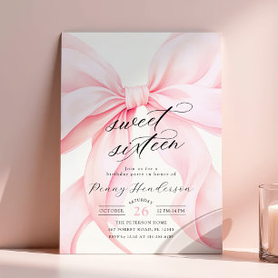 Invitation Fête des seize ans ruban rose