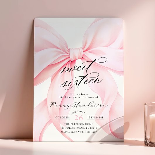 Invitation Fête des seize ans ruban rose