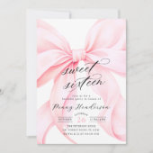 Invitation Fête des seize ans ruban rose (Devant)