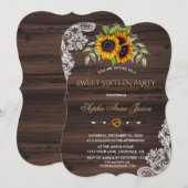 Invitation Fête des seize ans Thème Tournesols Rustiques (Devant / Derrière)