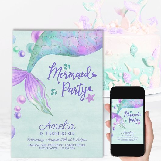 Invitation Fête des sirènes de n'importe quel âge Mermaid Que