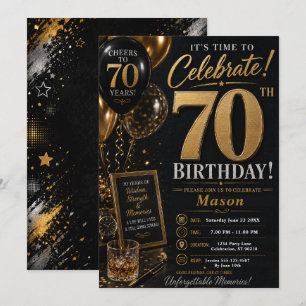 Invitation Fête des soixante-dix ans Black Gold