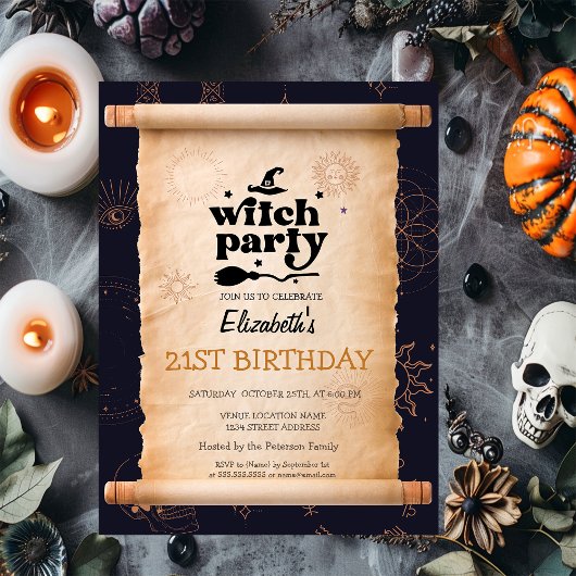 Invitation Fête des sorcières Halloween Anniversaire mystique