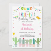 Invitation Fête des trois esta Cactus Fille Anniversaire (Devant)